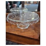Blue Stemmed Wine Glass Set and Clear Glass Cake Stand