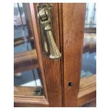 Wood Framed Glass Corner Curio Cabinet with Brass Handle, 50x16x76