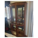 Wood Framed Glass Corner Curio Cabinet with Brass Handle, 50x16x76
