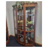 Wood Framed Glass Corner Curio Cabinet with Lights