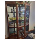 Wood Framed Glass Corner Curio Cabinet with Lights