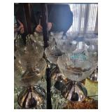 Set of Vintage Etched Glass Sherbet Cups with Silver Bases