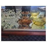 Set of Decorative Glass and Carnival Glass Bowls with Etched and Scalloped Edges