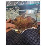 Set of Decorative Glass and Carnival Glass Bowls with Etched and Scalloped Edges