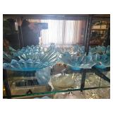 Set of Blue Opalescent Glass Bowls and Centerpiece Tray