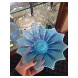 Set of Blue Opalescent Glass Bowls and Centerpiece Tray