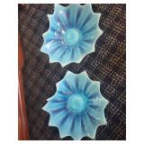 Set of Blue Opalescent Glass Bowls and Centerpiece Tray
