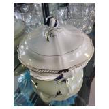 Vintage Porcelain Covered Tureen, Holiday Tray, and Cut Glass Bowl Set
