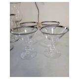 Set of 14 Clear Glass Stemware with Silver Trim