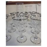 Set of 14 Clear Glass Stemware with Silver Trim