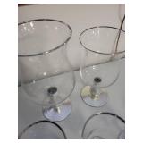 Set of 14 Clear Glass Stemware with Silver Trim