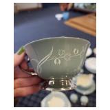 Elegant Blue and White China Dinnerware Set with Silver Trim