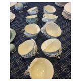 Elegant Blue and White China Dinnerware Set with Silver Trim