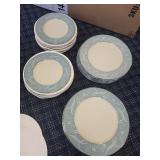 Elegant Blue and White China Dinnerware Set with Silver Trim