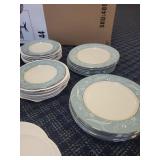 Elegant Blue and White China Dinnerware Set with Silver Trim
