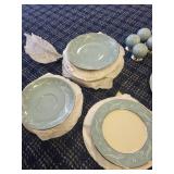 Elegant Blue and White China Dinnerware Set with Silver Trim