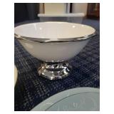 Elegant Blue and White China Dinnerware Set with Silver Trim