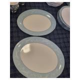 Elegant Blue and White China Dinnerware Set with Silver Trim