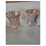 Pair of Pink Mercury Glass Hurricane Candle Holders