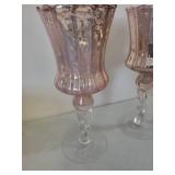 Pair of Pink Mercury Glass Hurricane Candle Holders