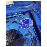 Pair of Imperial Glass Cobalt Blue Dolphin Candlestick Holders