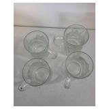 Set of 4 SICOLOC Clear Glass Mugs with Leaf Pattern