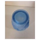 Fenton Blue Satin Art Glass Vase with Embossed Fish Design