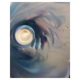 Fenton Blue Satin Art Glass Vase with Embossed Fish Design