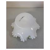 Fenton Ruffled Edge Milk Glass Compote with Hand-Painted Floral Design
