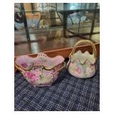 Pair of Hand-Painted Porcelain Bowls with Floral and Gold Accents