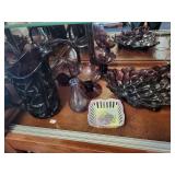 Set of 5 Vintage Amethyst Glass Pieces Including Fenton Basket