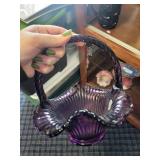 Set of 5 Vintage Amethyst Glass Pieces Including Fenton Basket