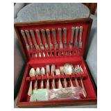Vintage Silverplate Flatware Set with Wooden Case - Ornate Design, 29 Pieces