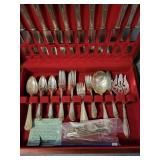 Vintage Silverplate Flatware Set with Wooden Case - Ornate Design, 29 Pieces