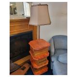 Floor Lamp with Vintage Wooden Ammunition Crate Base and Fabric Shade