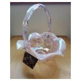 Fenton Handmade Iridescent Pink Glass Basket with Tag