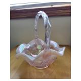 Fenton Handmade Iridescent Pink Glass Basket with Tag