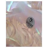 Fenton Handmade Iridescent Pink Glass Basket with Tag