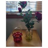 Fenton Handmade Red Glass Basket with Twisted Clear Handle