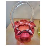 Fenton Handmade Red Glass Basket with Twisted Clear Handle