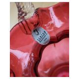 Fenton Handmade Red Glass Basket with Twisted Clear Handle