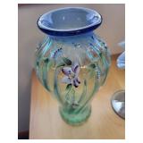 Set of 2 Art Glass Vases - Fenton Opalescent and Floral Hand Painted