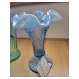 Set of 2 Art Glass Vases - Fenton Opalescent and Floral Hand Painted