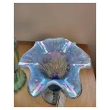 Set of 2 Art Glass Vases - Fenton Opalescent and Floral Hand Painted