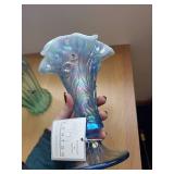 Set of 2 Art Glass Vases - Fenton Opalescent and Floral Hand Painted