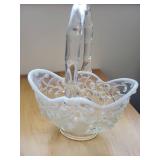 White Embossed Glass Vase and Clear Glass Basket Set