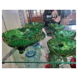 Set of 4 Green Glass Decorative Bowls with Gold Detailing