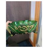 Set of 4 Green Glass Decorative Bowls with Gold Detailing