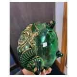 Set of 4 Green Glass Decorative Bowls with Gold Detailing