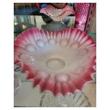 Fenton Pink Hobnail Glass Vase, Ruffled Bowl, and Clear Crystal Bowl Collection